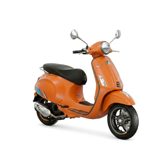 Vibrant Orange Vespa Primavera 125cc parked in Positano - Fratelli Milano Scooter Rental.